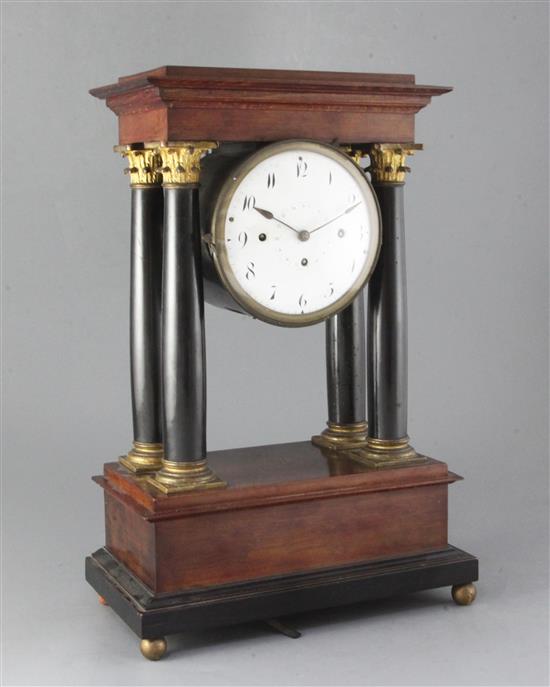 A late 18th century Austrian portico clock with musical movement, Carl Wurm, Vienna, height 19in.
